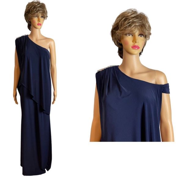 FINAL DROP! Betsy Adam One Shoulder / Cold Shoulder Cape Gown - Picture 2 of 13